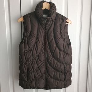 Nine West Lightweight Puffer Vest - Sz M Dark Brown Zip Up Hiking Casual Winter